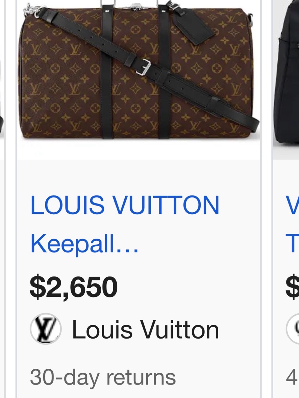 Louis Vuitton Monogram Keepall Black straps